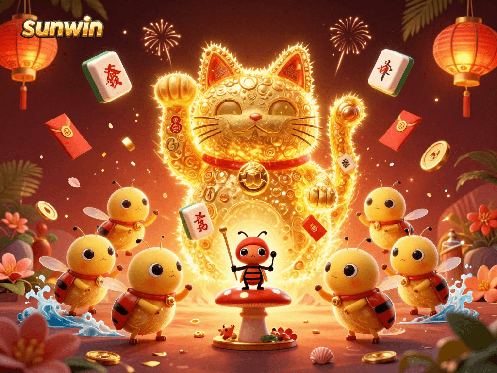 Experience exciting wins at sunwin with a vibrant 3D illustration of casino elements and symbols.