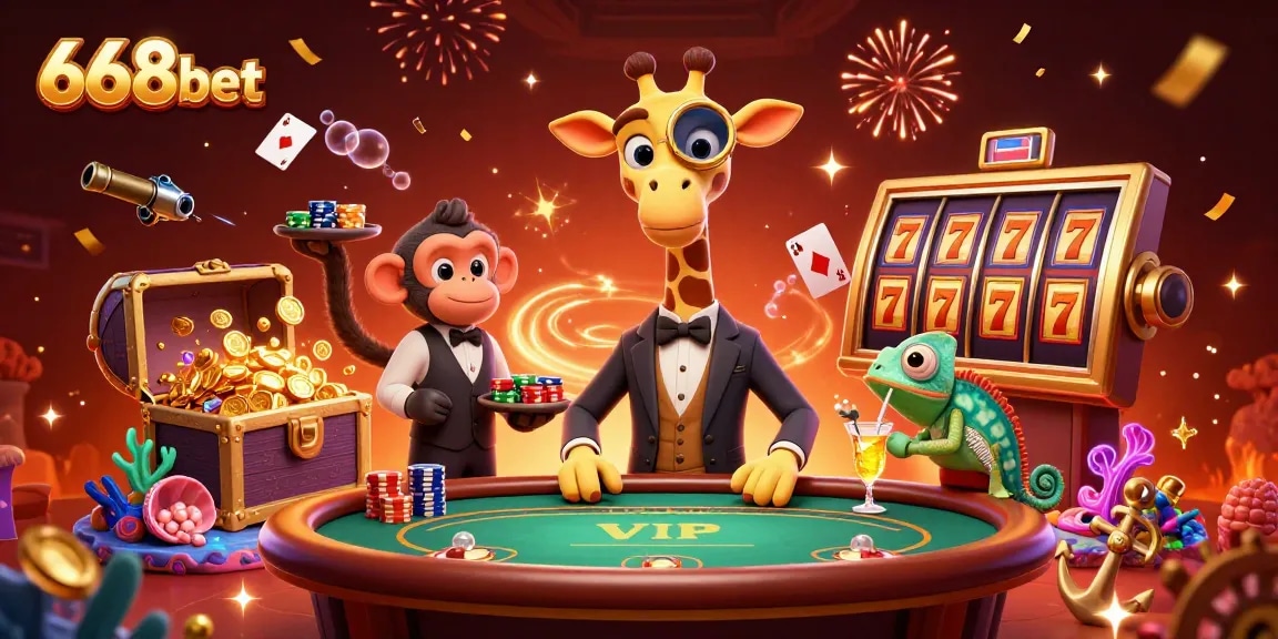 Experience thrilling gaming moments at 668bet with a vibrant illustration of rich casino action.