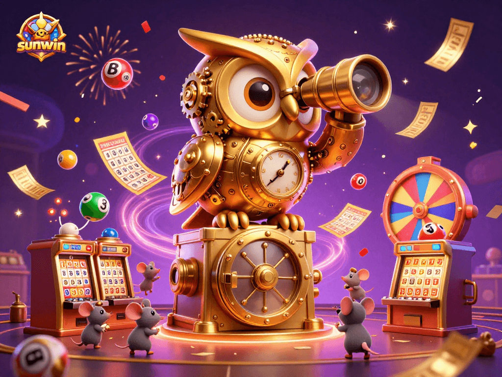 Experience the thrill of gaming with sunwin, featuring a dynamic casino scene filled with colorful lottery elements.