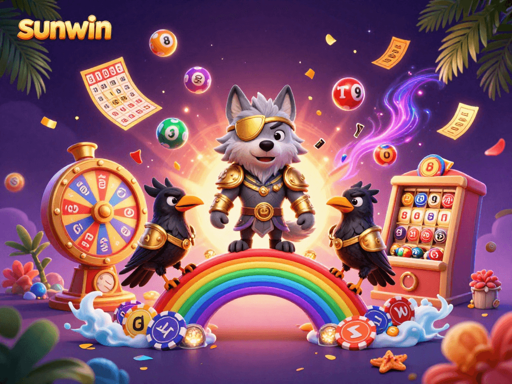 Engage with sunwin's vibrant lottery scene featuring Odin and his ravens amidst dazzling game elements.
