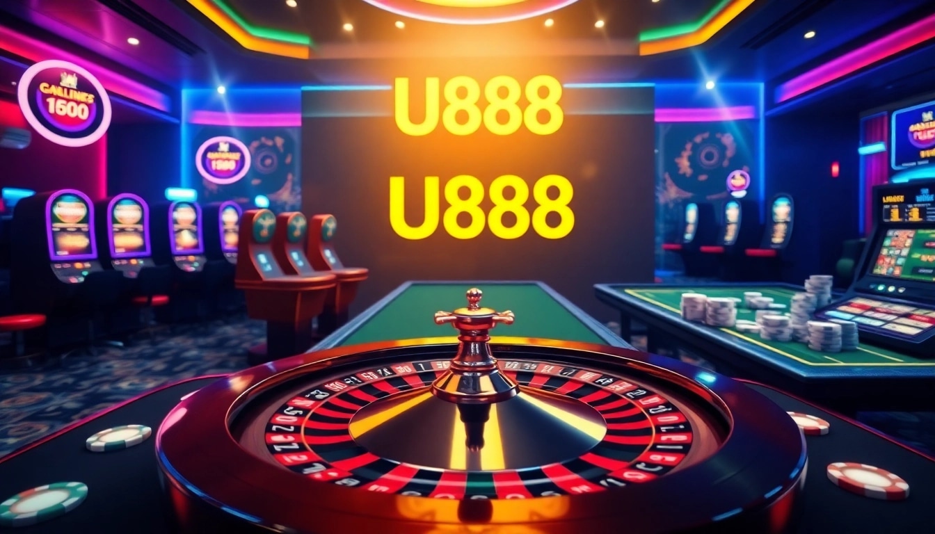 Join the excitement at U888 online casino featuring vibrant gaming tables and slot machines.
