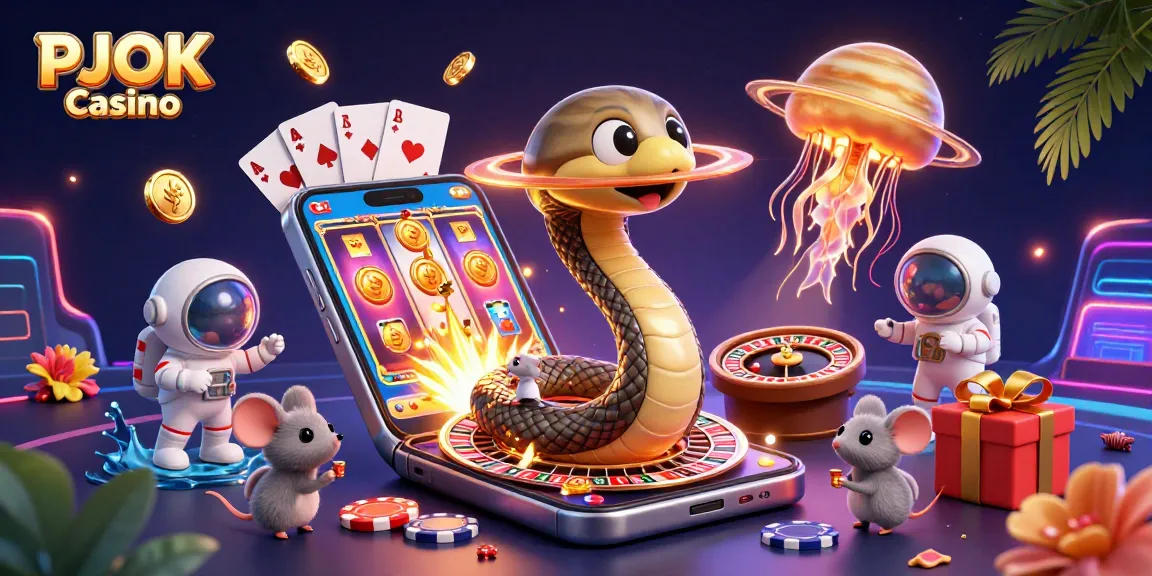 Experience thrilling games at PJOK Casino with a vibrant cosmic scene full of energy and excitement.