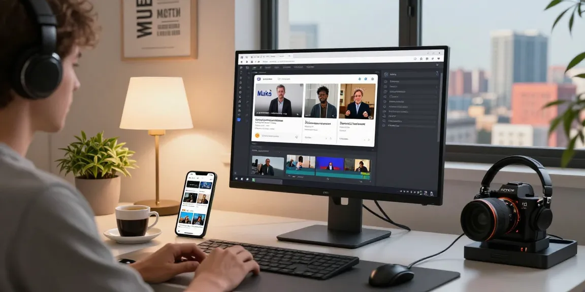 Baixar vídeo por link usando o aplicativo Muka, usuário em ambiente de trabalho moderno.