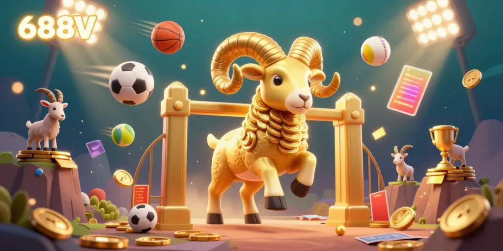 Experience thrilling betting at 688V with exciting golden ram and sports elements in motion