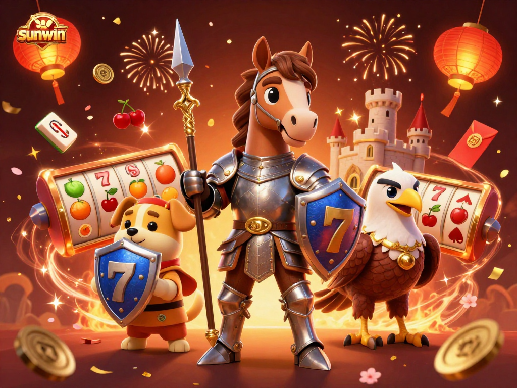 Experience the excitement of sunwin with a vibrant casino scene featuring medieval characters and gambling elements.