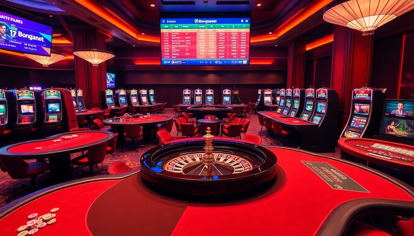 Bongdanet showcases an elegant casino environment with thriving gaming tables and live updates.