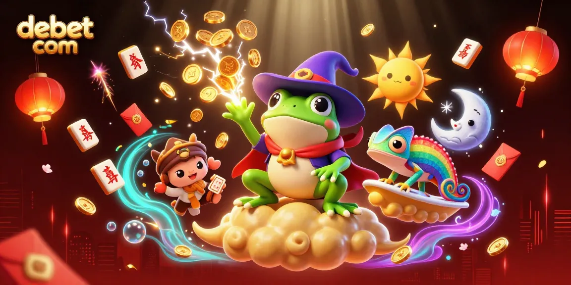 Spin through debet com's vibrant gaming scene with golden coins and whimsical characters.