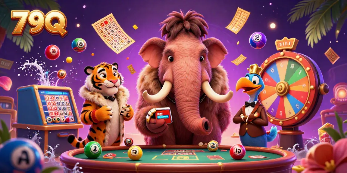 Experience the lively scene of a VIP entrance at 79Q casino with dynamic lottery balls and a unique character lineup.
