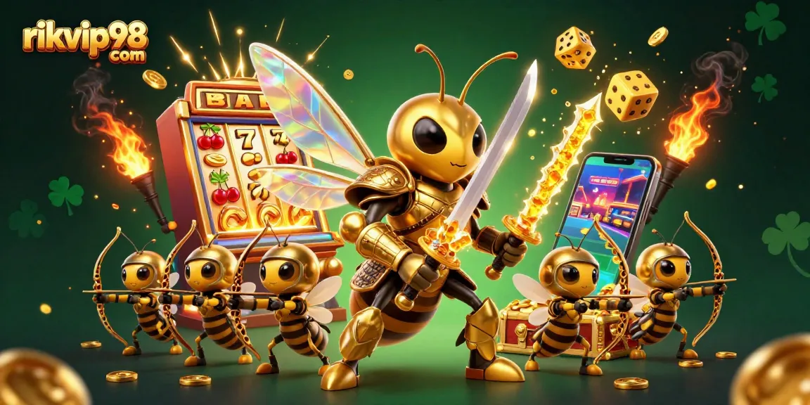Experience the thrill of gaming at rikvip98 com with a dynamic 3D casino illustration bursting with energy and excitement.