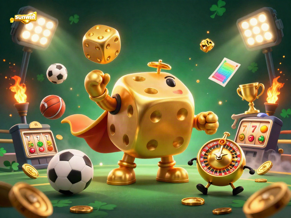 Experience thrilling gaming action with sunwin's lively casino scene featuring whimsical characters and dynamic elements.