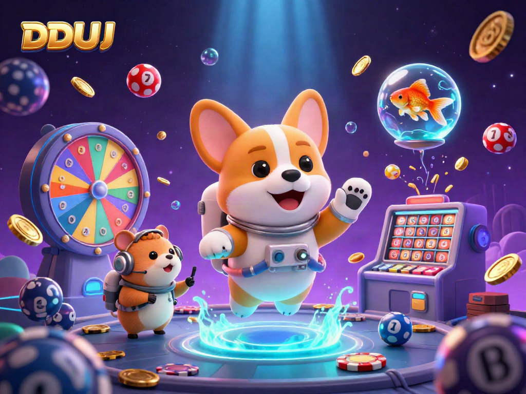 Engage in thrilling gameplay with DDUU as the astronaut corgi and friends float amidst prizes in a space casino.