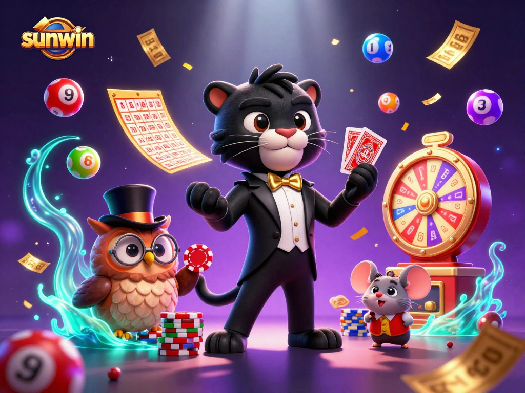 Experience thrilling gameplay with sunwin's lucky characters in a vibrant casino scene.