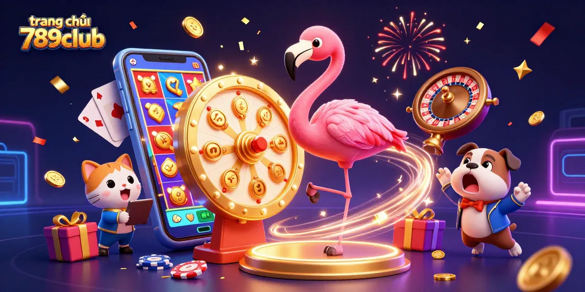 Experience games at trang chủ 789club with 3D characters thriving around a colorful slot game scene.