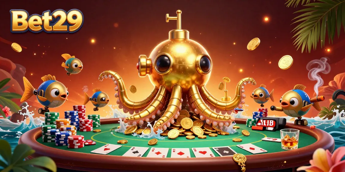 Experience fun and excitement with Bet29 at this vibrant casino scene filled with golden coins.