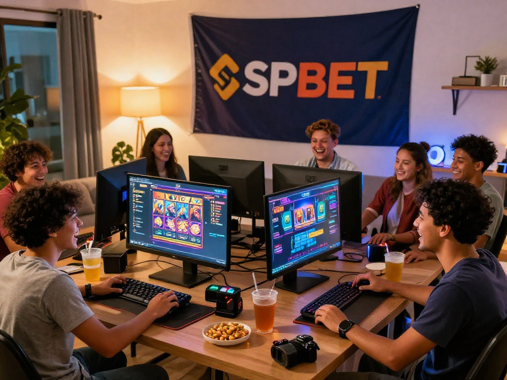 Jogadores se divertindo com SPBET em uma atmosfera vibrante e acolhedora.