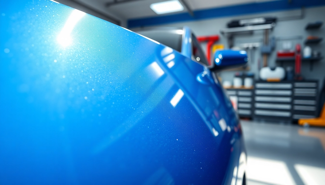 Applying paint protection film near me on a car's shiny surface with precision and care.