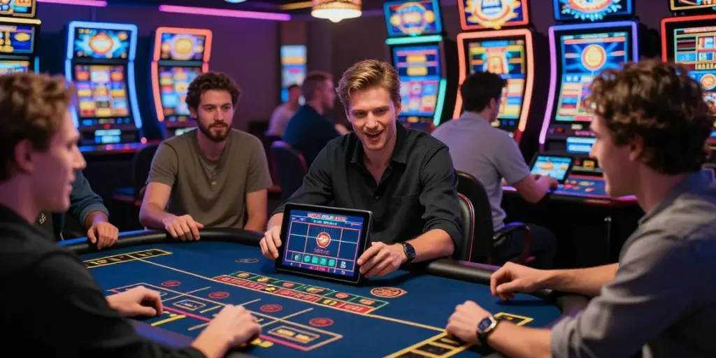 Exciting gambling atmosphere at UK88 with players immersed in live betting experiences.