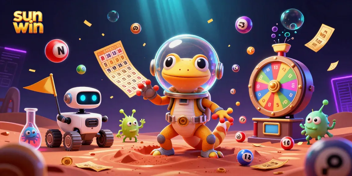 Experience the excitement of sun win with a Martian-themed casino illustration full of lottery elements.