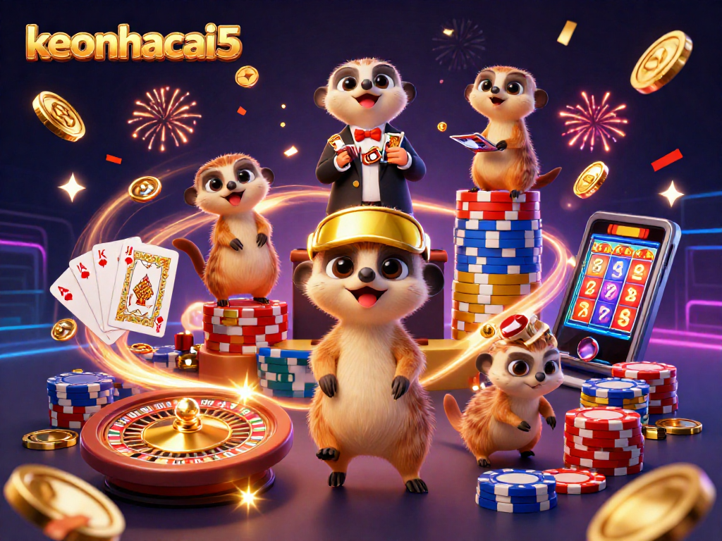 Experience keonhacai5 excitement with meerkats running a vibrant casino adventure.