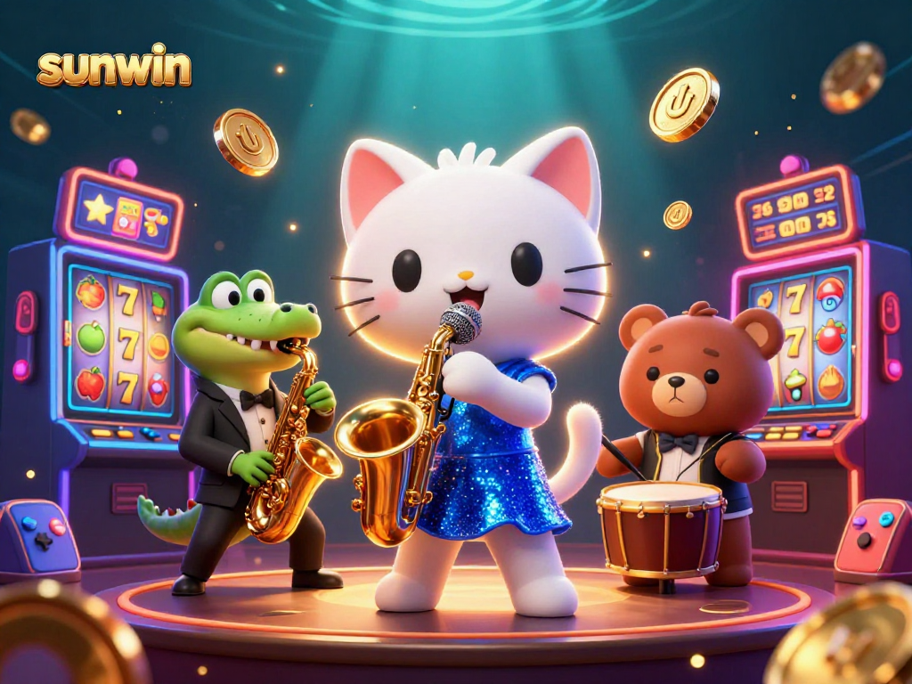 Engage with the excitement of sunwin as a jazzy cat, crocodile, and bear bring a vibrant casino scene to life.