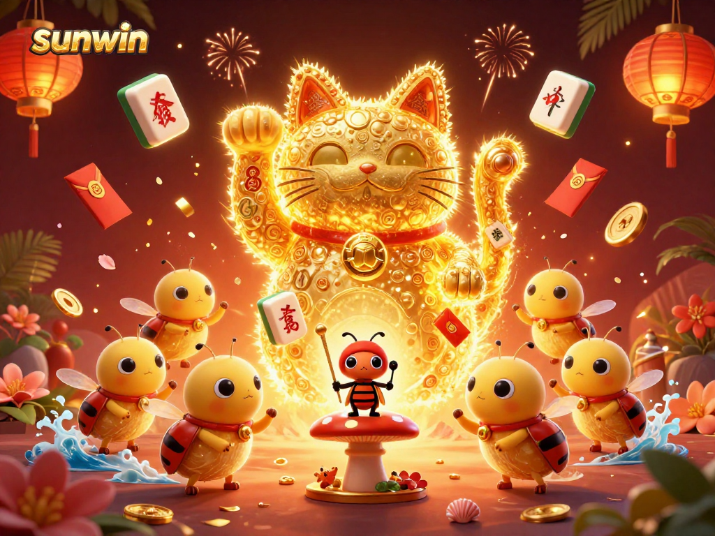 Experience exciting wins at sunwin with a vibrant 3D illustration of casino elements and symbols.