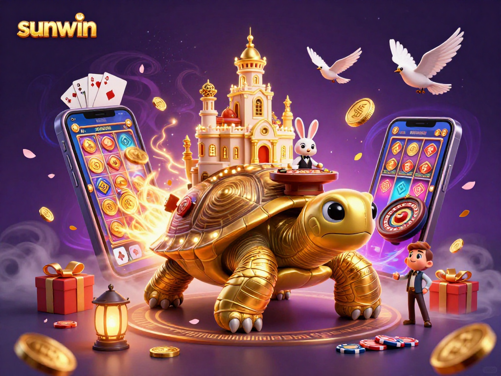Experience winning at sunwin with immersive casino vibes from a golden tortoise and a rabbit dealer.