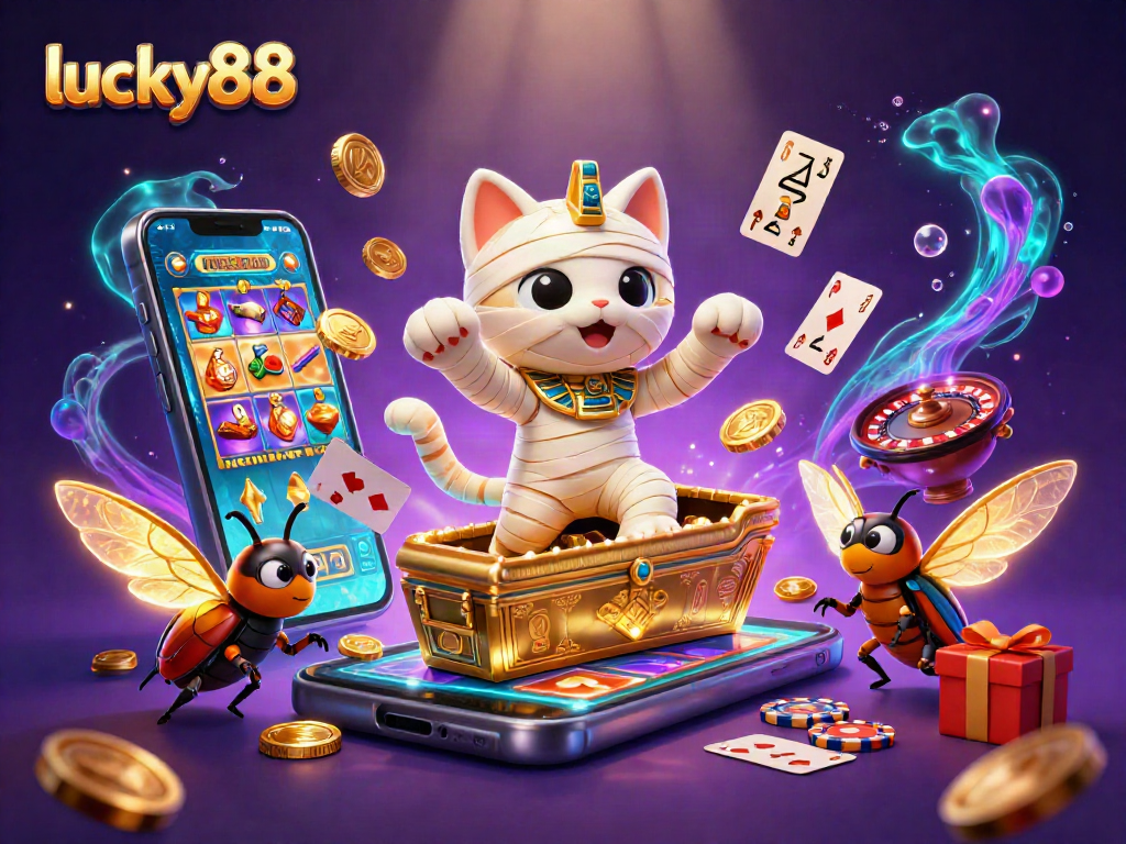 Experience thrilling wins with lucky88 slot as the Egyptian mummy cat and glowing scarab beetle capture epic gameplay.
