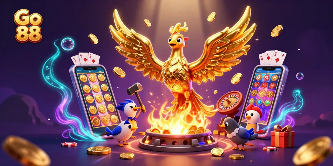 Experience the vibrant gaming atmosphere at Go 88 with a stunning 3D phoenix illustrating excitement and casino fun.