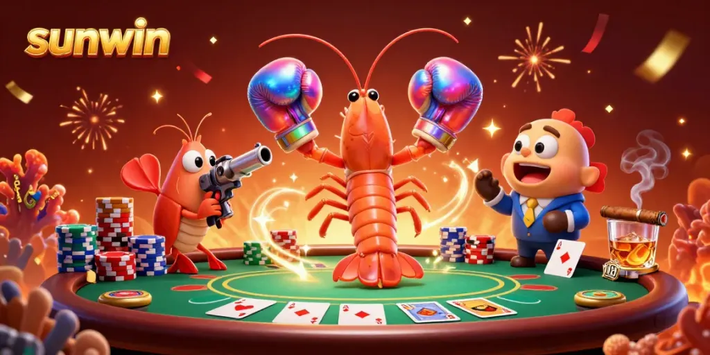 Experience the thrill of poker with sunwin in a colorful casino scene featuring charismatic sea creatures.