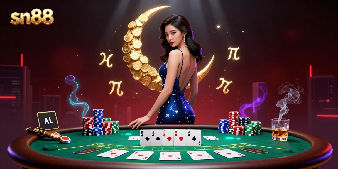 Experience thrilling poker action at sn88 with vibrant casino elements and elegant character.