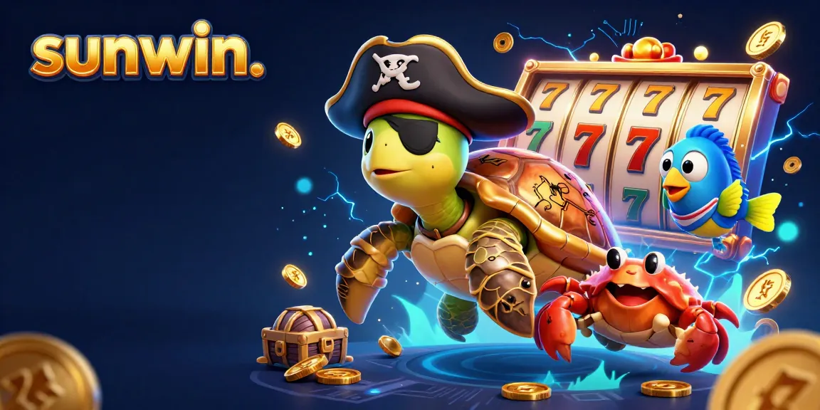 Engage in thrilling gaming action with sunwin.'s vibrant 3D casino adventure featuring cartoon characters and jackpot elements.