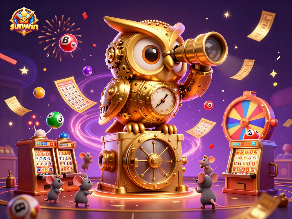Experience the thrill of gaming with sunwin, featuring a dynamic casino scene filled with colorful lottery elements.