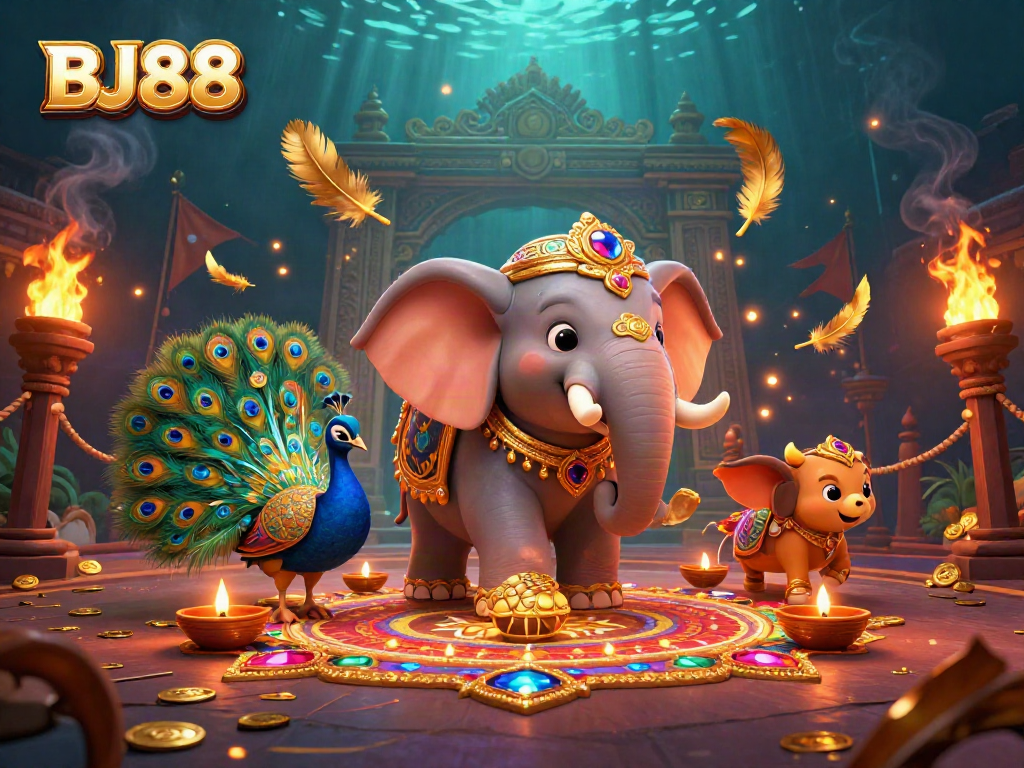 Experience the excitement of BJ88 casino with colorful characters and vibrant gambling elements.
