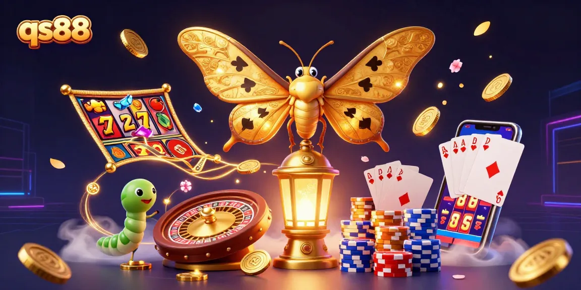 Experience the excitement of qs88 with a vibrant 3D illustration featuring golden casino elements.