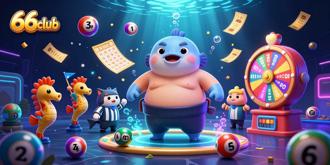 Engage in thrilling gaming at 66club with vibrant lottery balls, prizes, and a festive underwater scene.
