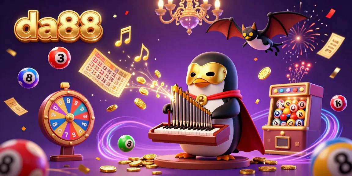 Experience the excitement of da88 with a lively 3D casino scene filled with colorful gaming elements.