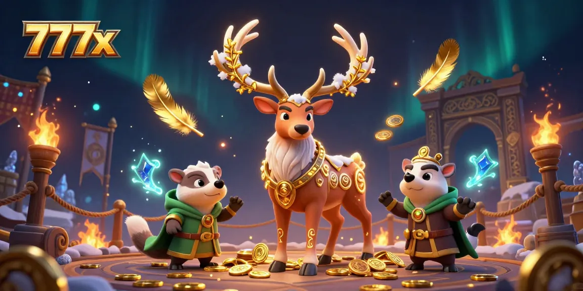Engage with 777x as a druid stag and badger illuminate an exciting casino scene.