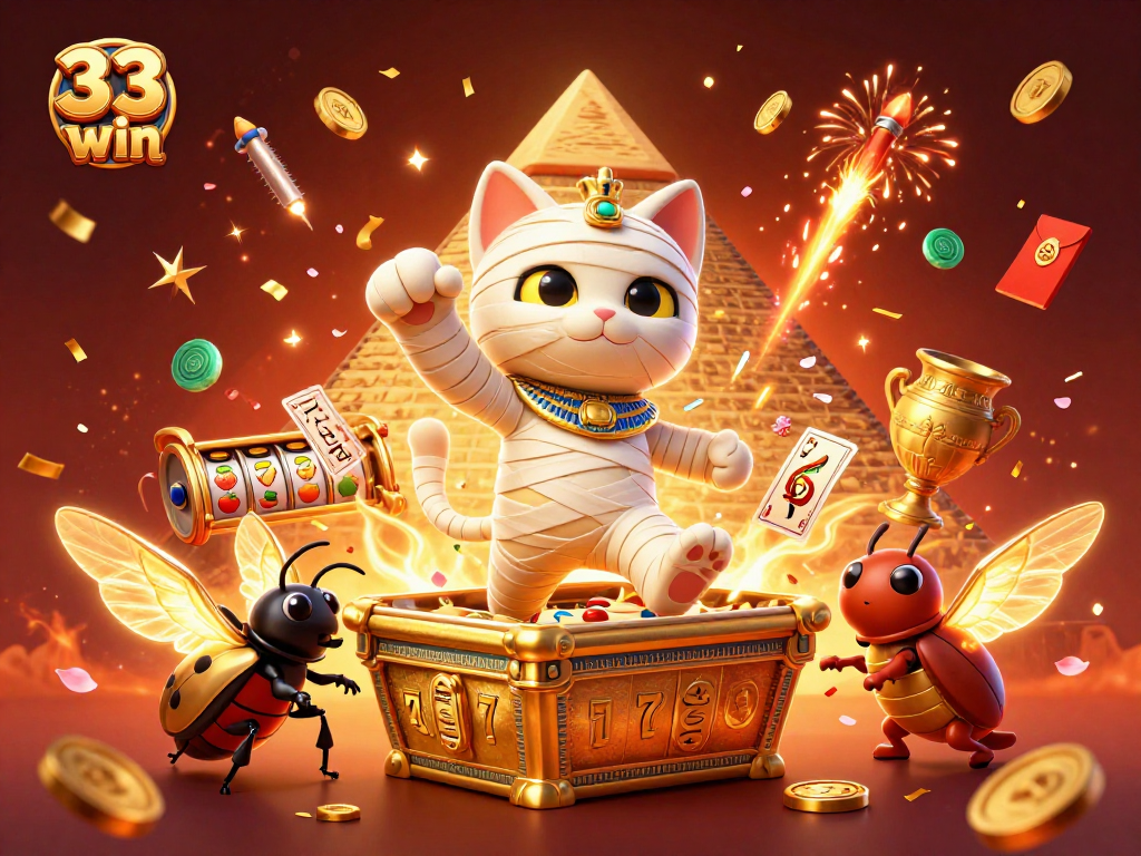 Experience the thrill of 33 win with vibrant casino elements, including Egyptian themed characters.