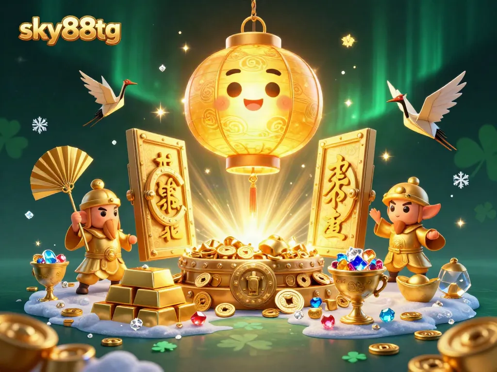 Experience excitement at sky88tg with vibrant golden symbols and characters celebrating casino wins.