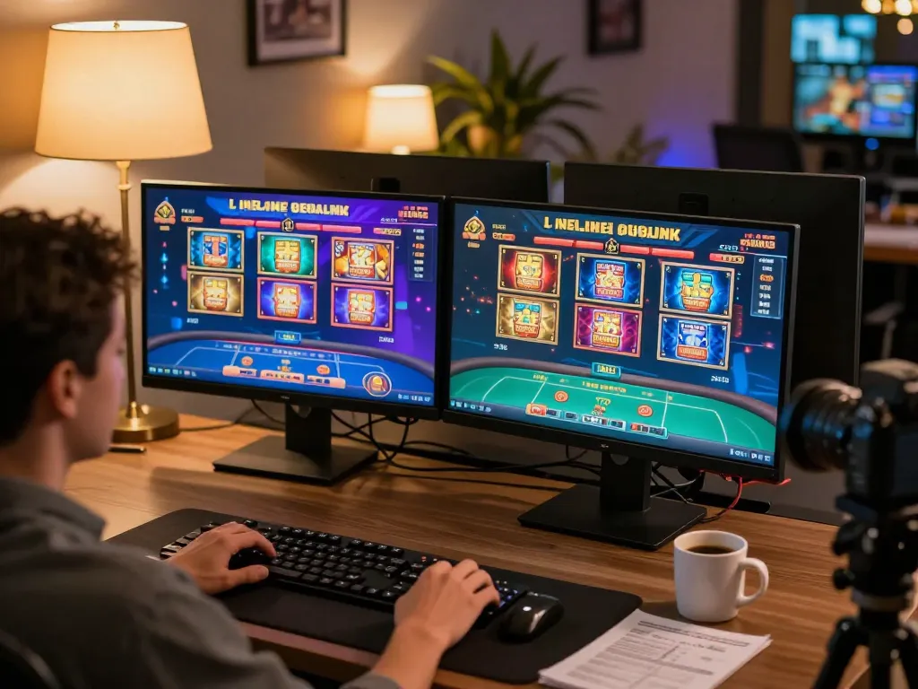 Engaging home gaming scene showcasing fun 79 online casino experience with vibrant slot games.