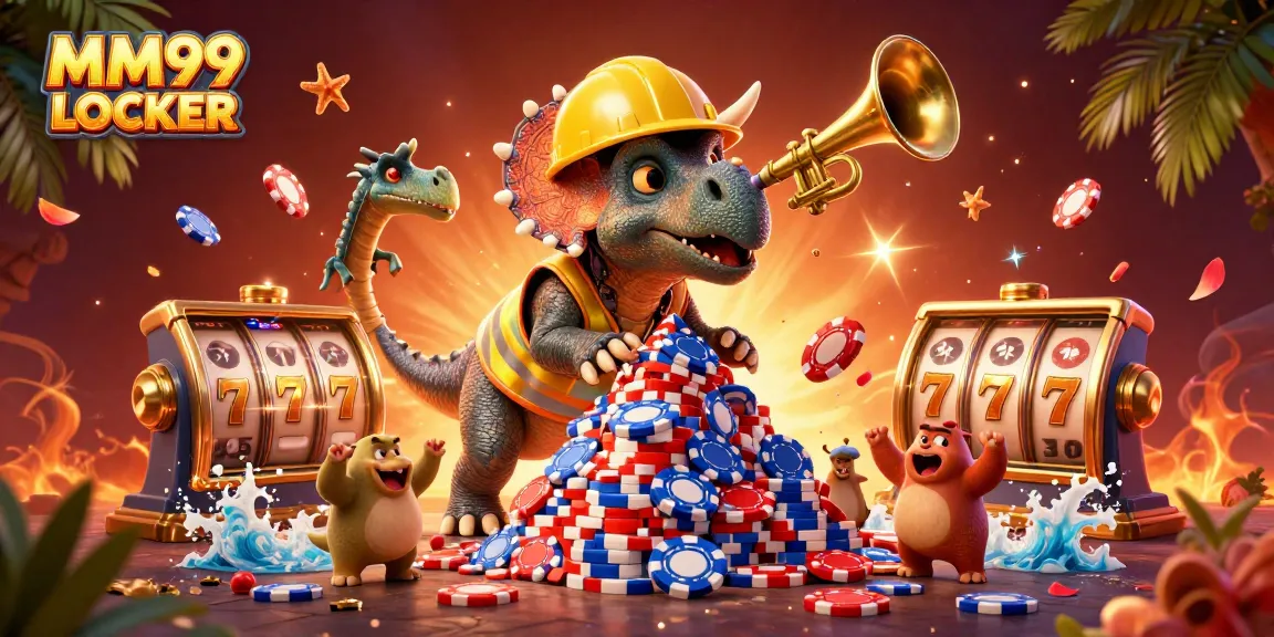 Celebrate your wins at MM99 LOCKER with vibrant casino scenes featuring playful characters and rich gaming elements.