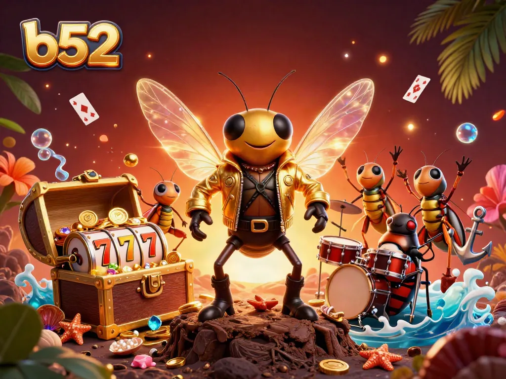 Experience the excitement of b52 casino with vibrant game elements and a dynamic rockstar theme.