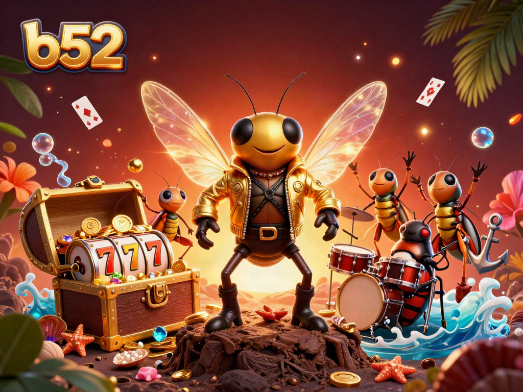 Experience the excitement of b52 casino with vibrant game elements and a dynamic rockstar theme.