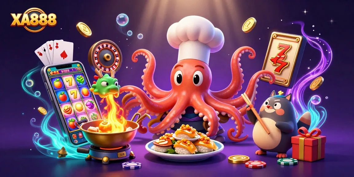 Experience thrilling slot action with XA888 in a vibrant 3D casino scene featuring colorful characters and game elements.
