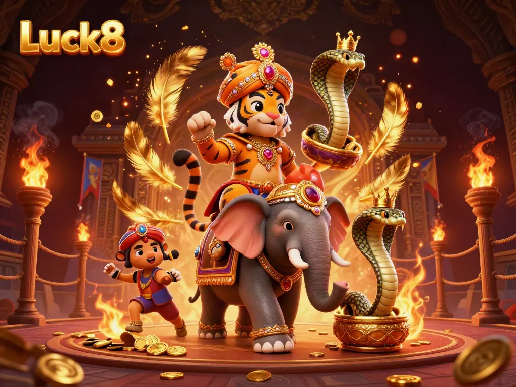 Luck8 captivates players with a dynamic online casino scene featuring vibrant characters and rich betting elements.