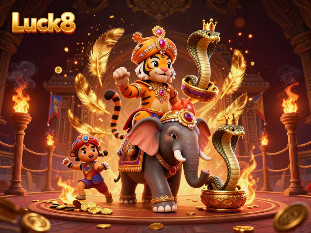 Luck8 captivates players with a dynamic online casino scene featuring vibrant characters and rich betting elements.
