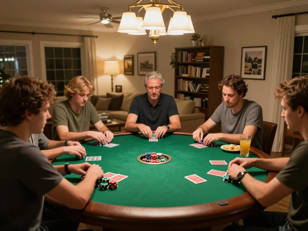rokokk88 login scene with friends enjoying poker night at home, showcasing vibrant gameplay atmosphere