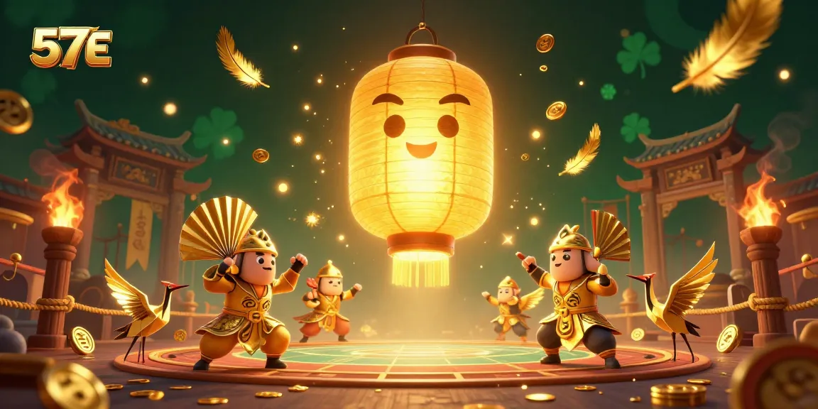 Engage with 57E's vibrant casino world featuring dynamic spirits, warriors, and golden elements.