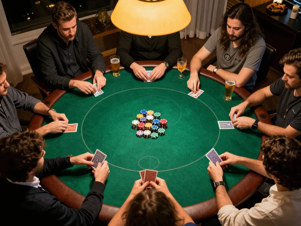 tg88k players enjoying a competitive poker night, showcasing vibrant chips and cards