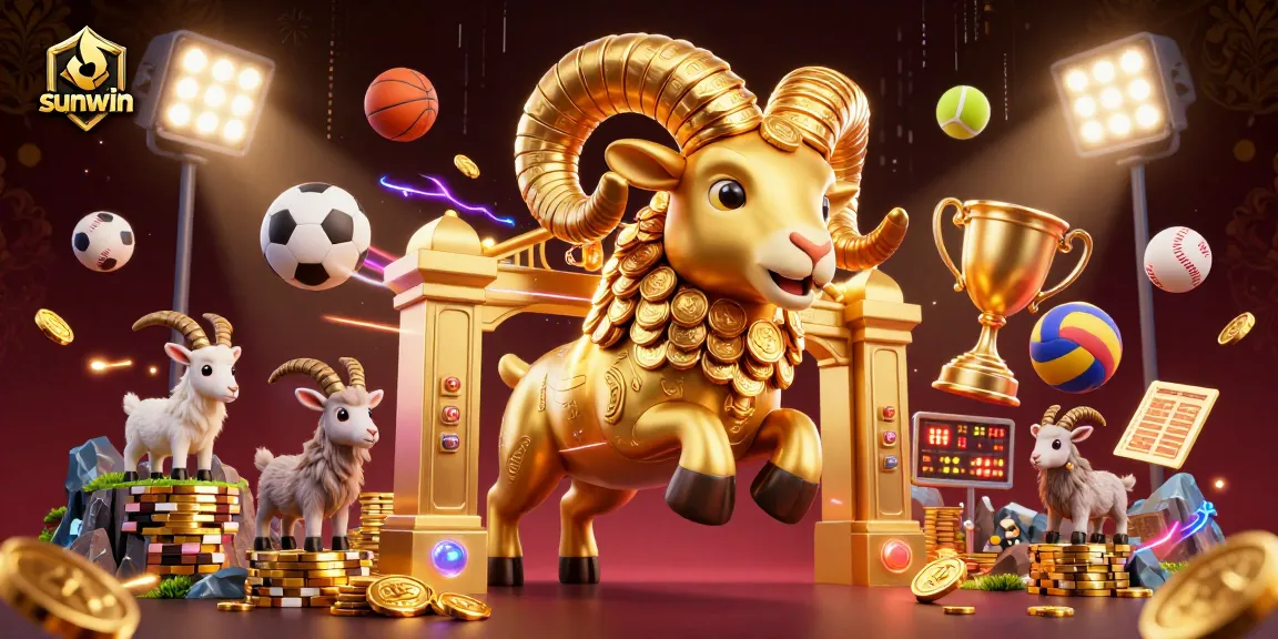 Engage in thrilling gaming with sunwin, where a golden ram charges through a dynamic sports betting scene.